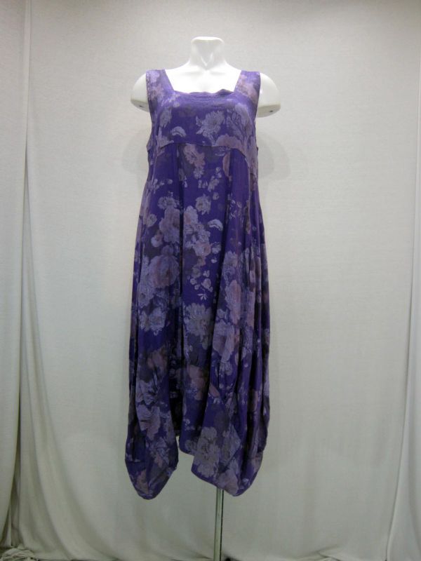 Square Neck Pocket Floral Dress (Purple)